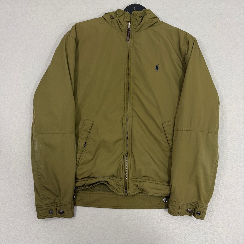 Vintage Polo Ralph Lauren Jacket Large Green Fleece Lined Full Zip Windbreaker